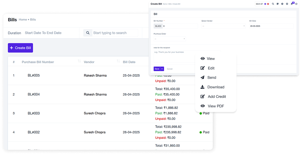 Purchase Management Bill Management