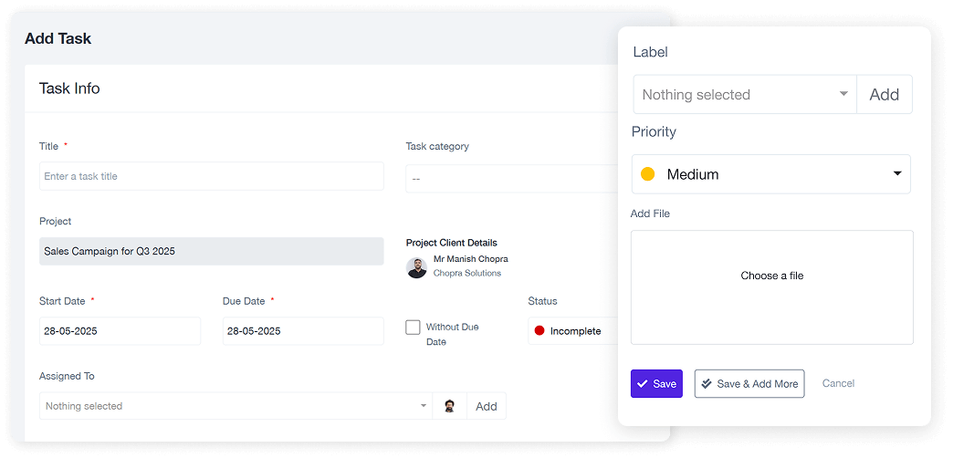 Project & Task Management Create Unlimited Tasks under Projects