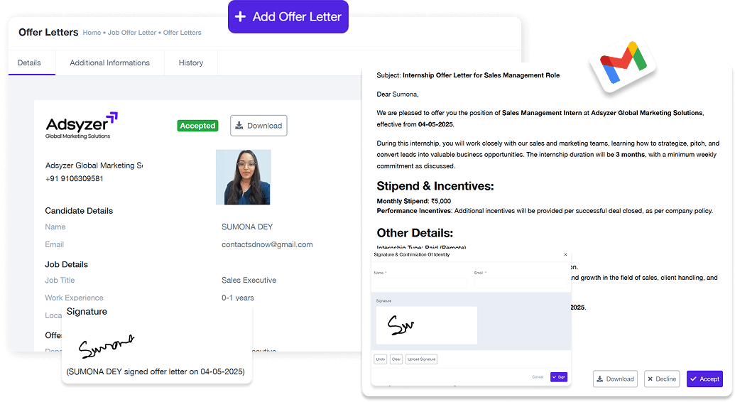 Recruit Management Offer Letter E Signature