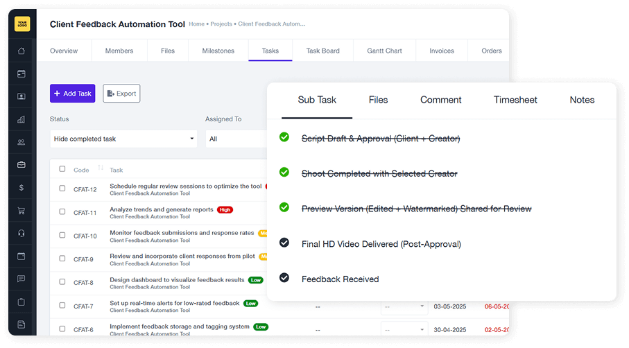 Project & Task Management Professional Client View