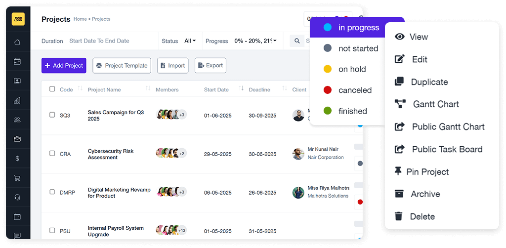 Client Management Projects Tickets Orders